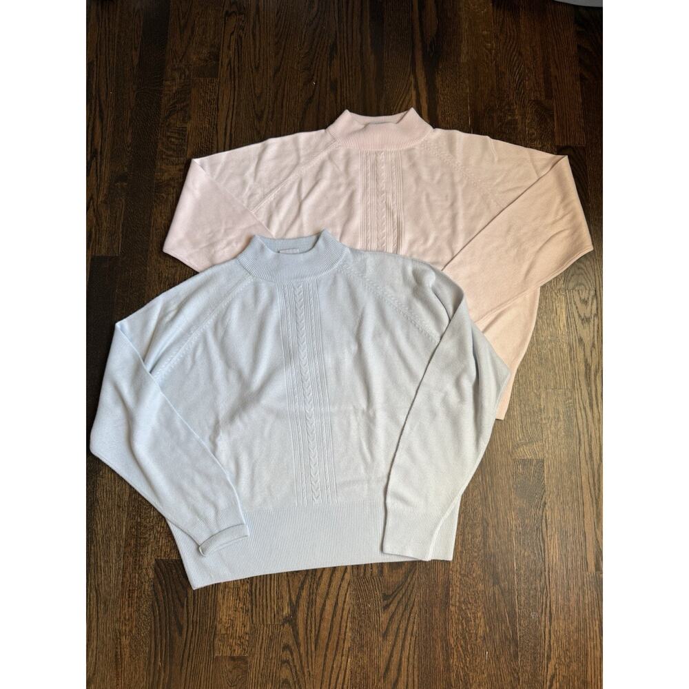 Lot Of 2 Vintage Maggie Lawrence Mock Neck Sweaters Pink Blue L